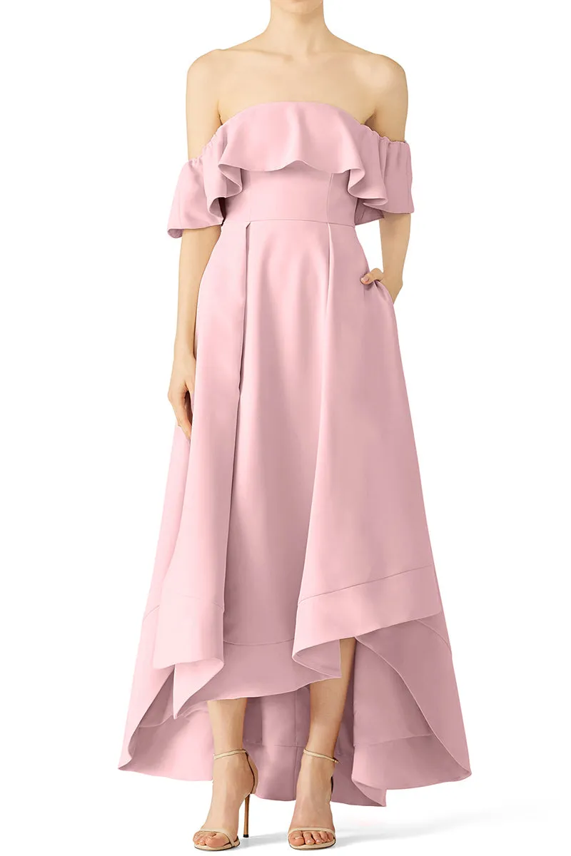 MACloth Off the Shoulder High Low Formal Evening Gown Steel Blue Wedding Party Dress