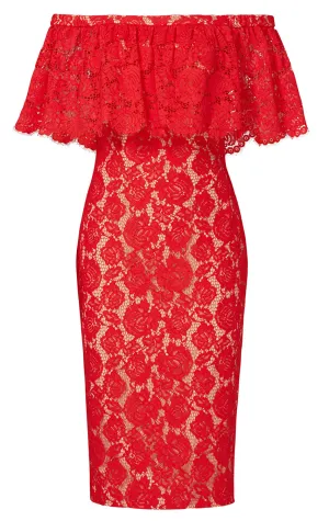 MACloth Off the Shoulder Lace Cocktail Dress Red Formal Evening Gown