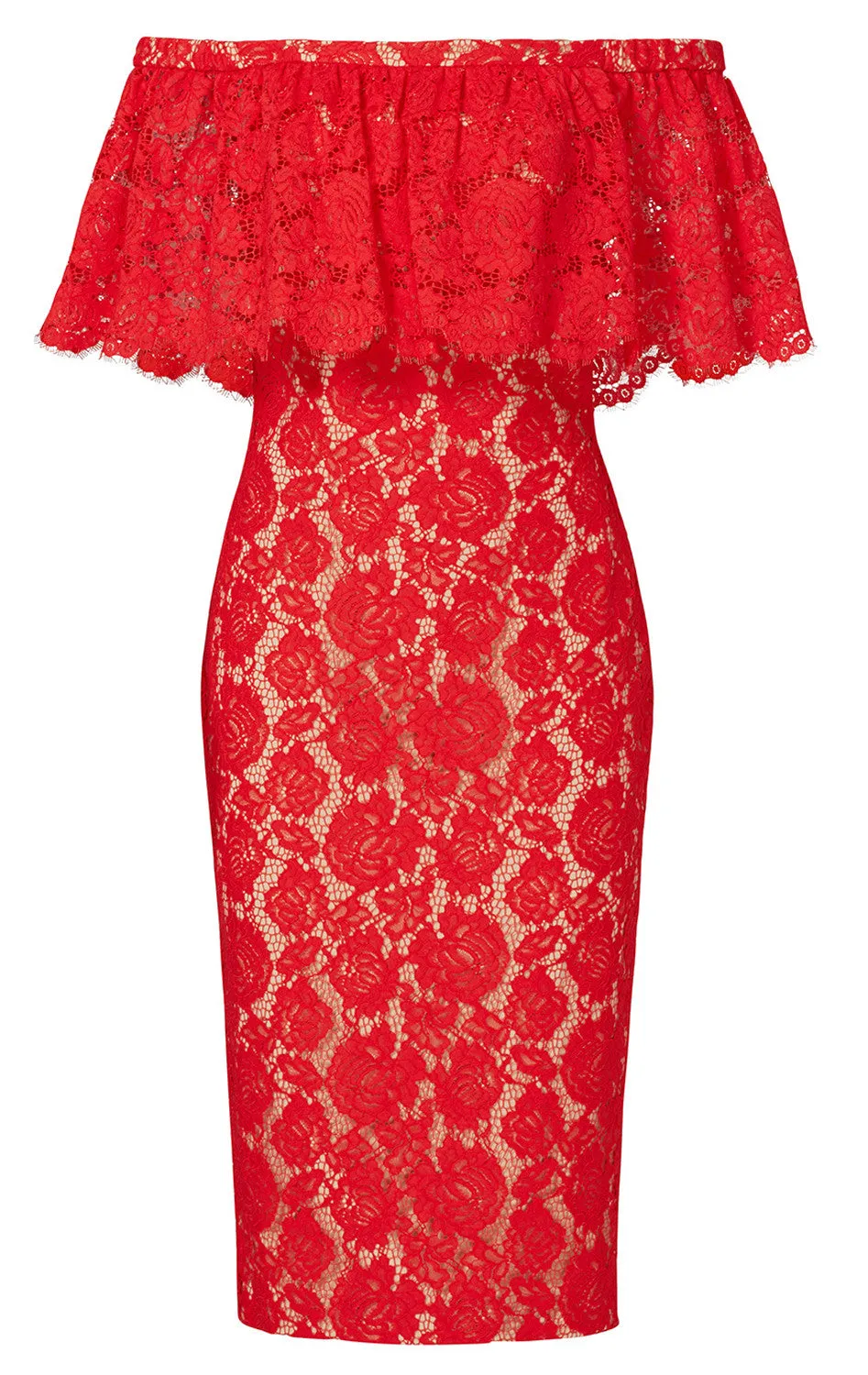 MACloth Off the Shoulder Lace Cocktail Dress Red Formal Evening Gown