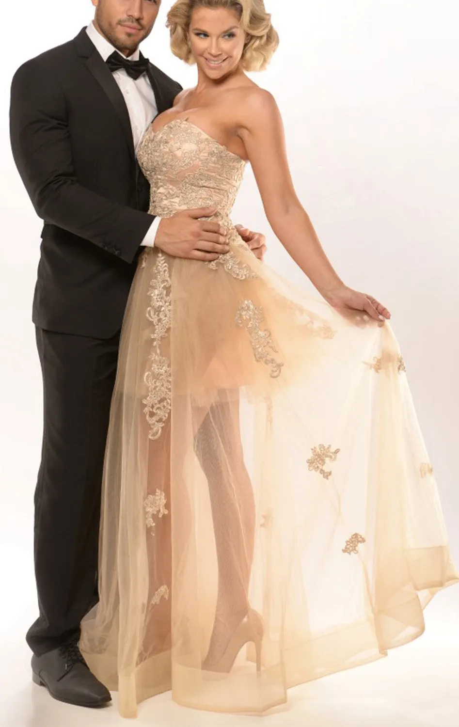 MACloth Off the shoulder Lace Tulle Prom Dress Sweetheart Formal Gown