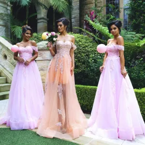 MACloth Off the shoulder Lace Tulle Prom Dress Sweetheart Formal Gown