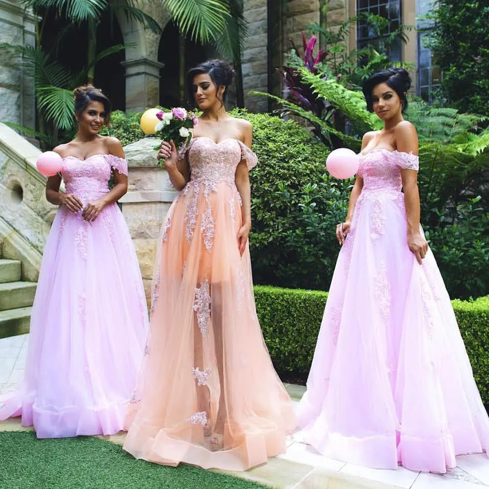 MACloth Off the shoulder Lace Tulle Prom Dress Sweetheart Formal Gown