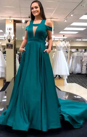 MACloth Off the Shoulder Teal Long Prom Dress Elegant Formal Evening Gown