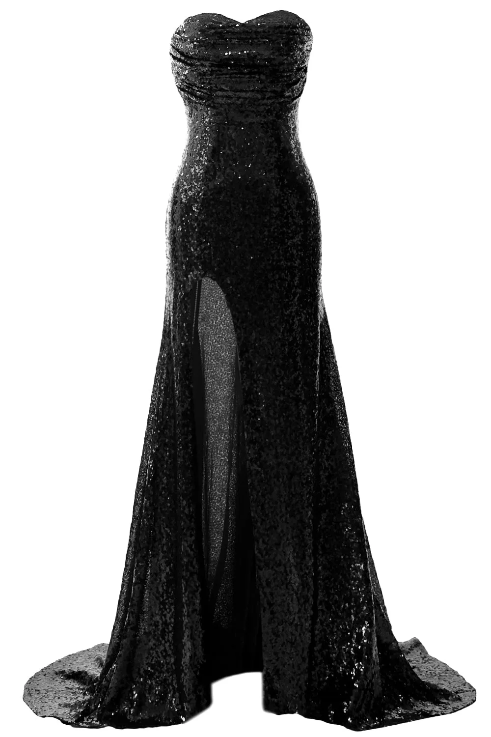 MACloth Sequin Prom Dresses Mermaid Strapless Formal Evening Gown with Split