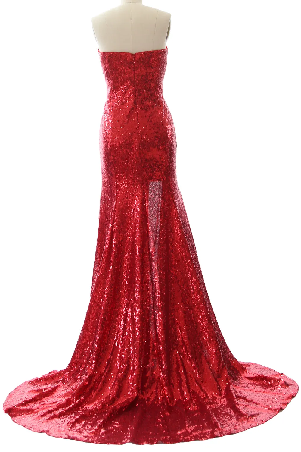 MACloth Sequin Prom Dresses Mermaid Strapless Formal Evening Gown with Split