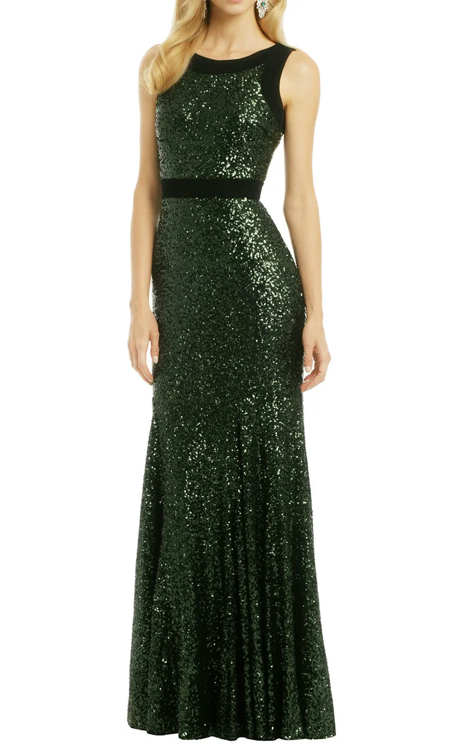 MACloth Sheath O Neck Sequin Long Formal Dress Simple Prom Gown