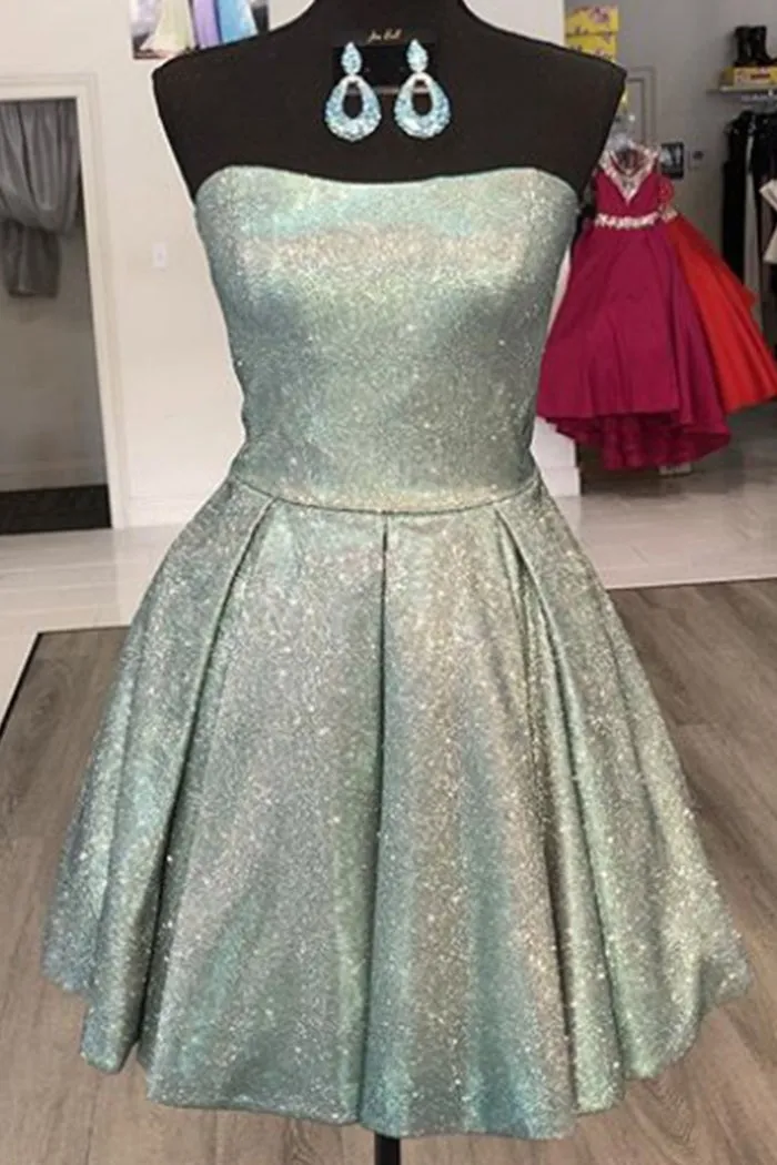 MACloth Strapless Mini Prom Homecoming Dress Red Silver Cocktail Party Dress