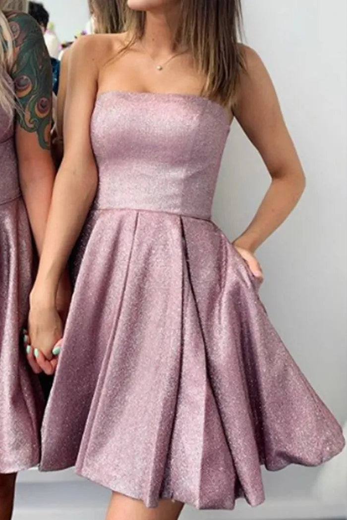 MACloth Strapless Mini Prom Homecoming Dress Red Silver Cocktail Party Dress
