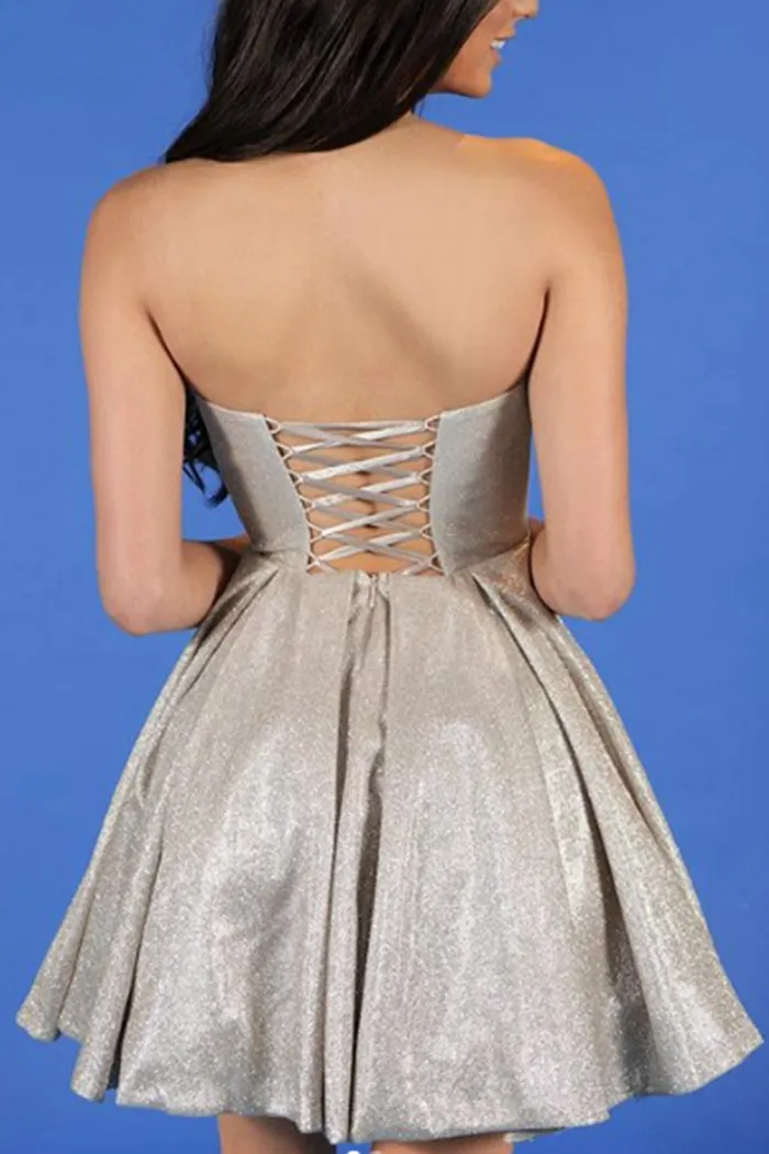 MACloth Strapless Mini Prom Homecoming Dress Red Silver Cocktail Party Dress
