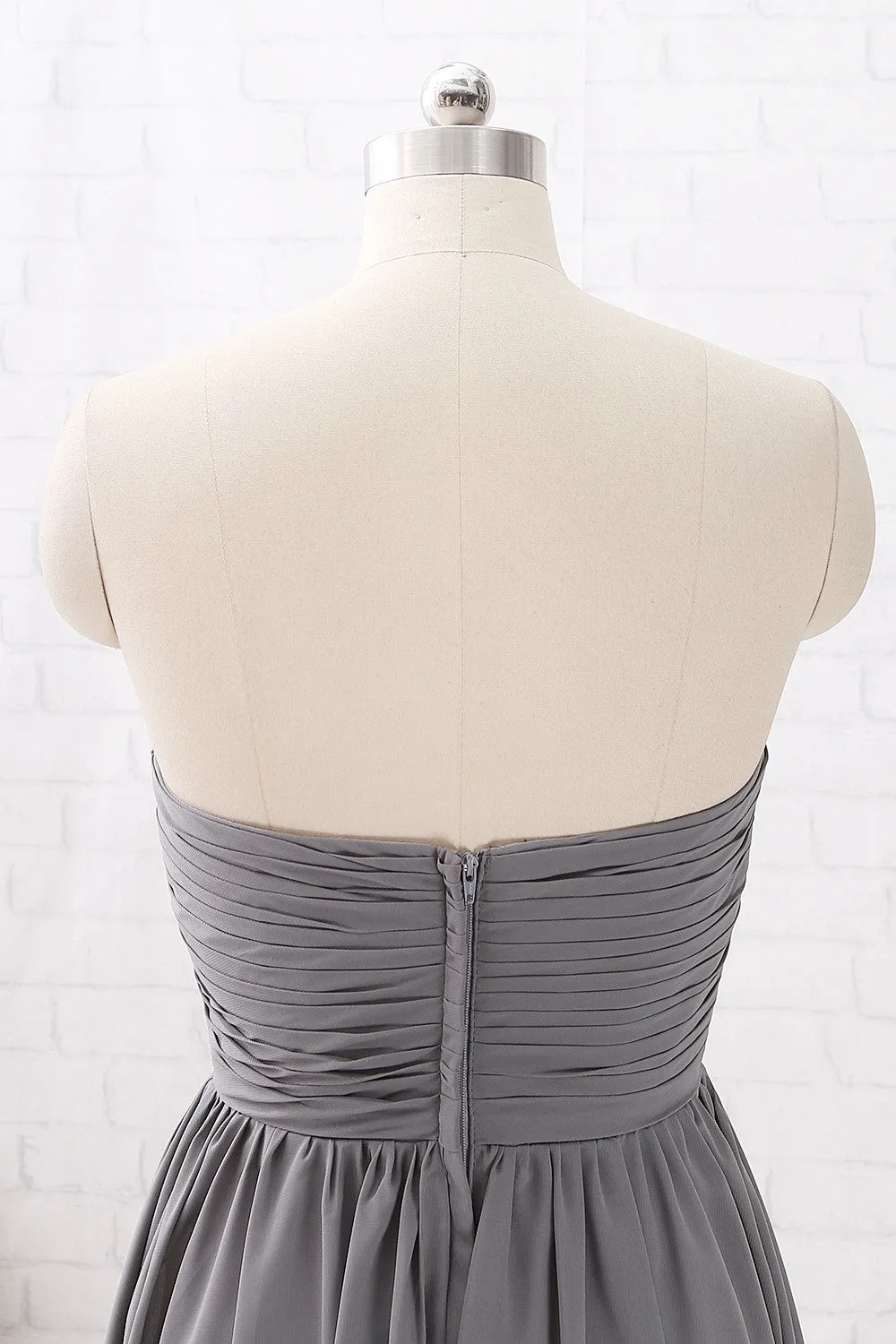 MACloth Strapless Sweetheart High Low Bridesmaid Dress Chiffon Grey Formal Gown