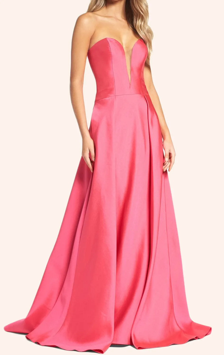 MACloth Strapless Sweetheart Long Prom Dress Pink Formal Gown
