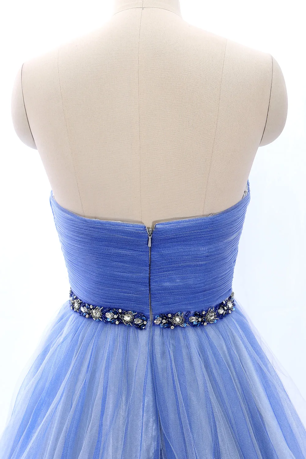 MACloth Strapless Sweetheart Long Tulle Blue Ball Gown Formal Prom Dress