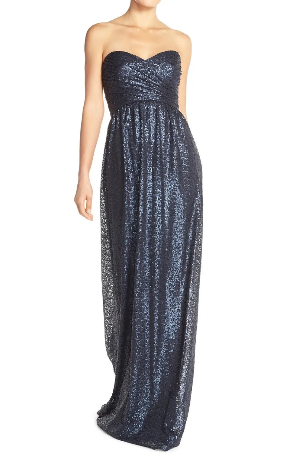 MACloth Strapless Sweetheart Sequin Long Bridesmaid Dress Gold Evening Gown