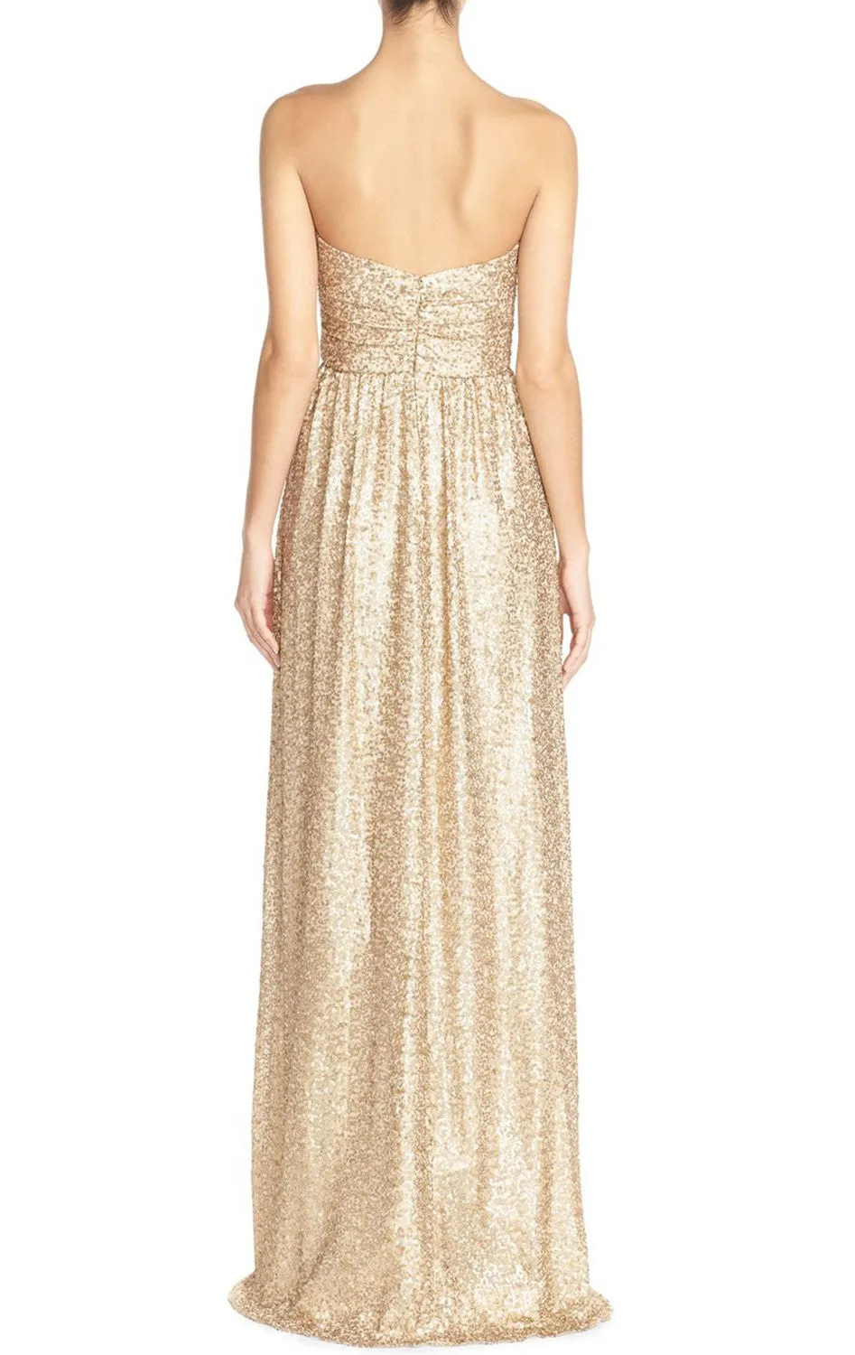 MACloth Strapless Sweetheart Sequin Long Bridesmaid Dress Gold Evening Gown
