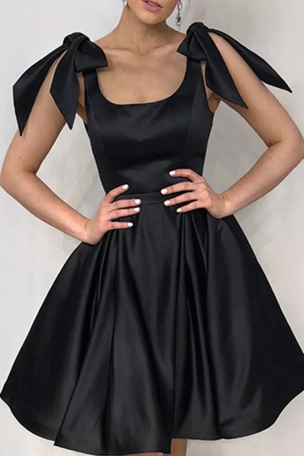 MACloth Straps with Bows Scoop Neck Short Prom Homecoming Dress Red Cocktail Party Dress
