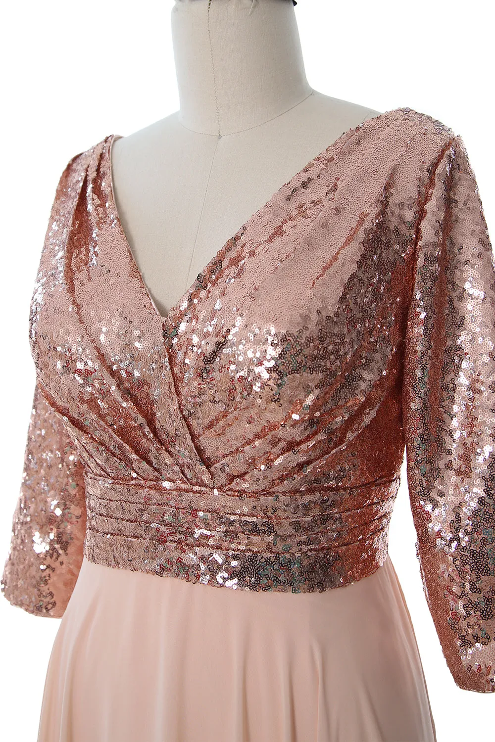 MACloth Women 3/4 Sleeve V Neck Mother Dress Sequin Chiffon Wedding Formal Gown