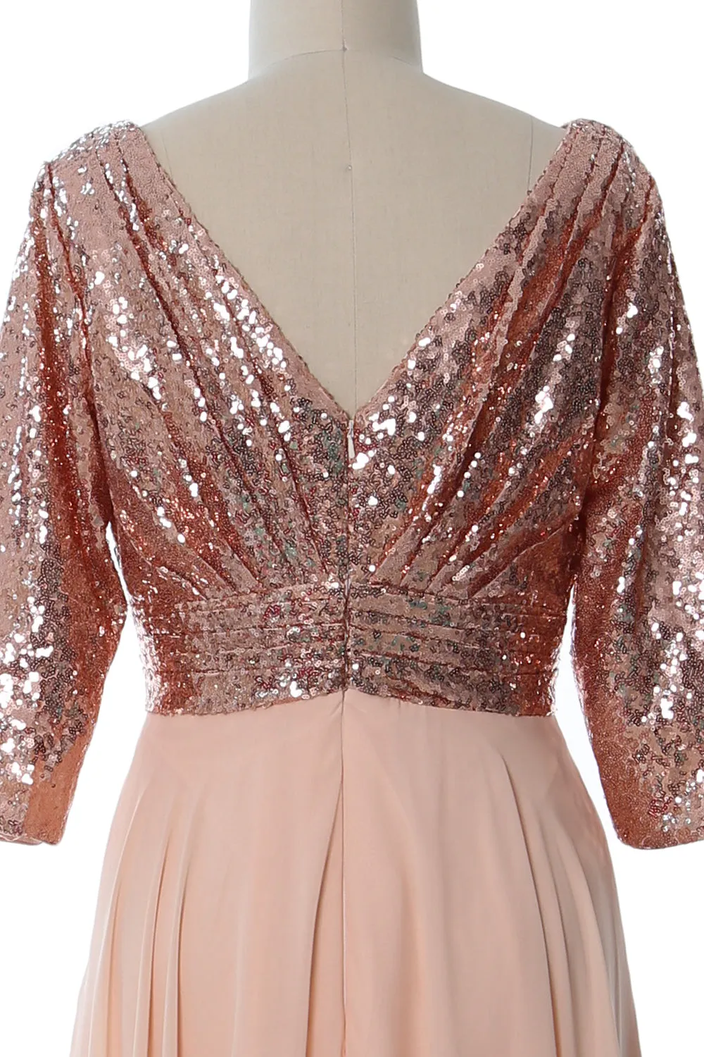 MACloth Women 3/4 Sleeve V Neck Mother Dress Sequin Chiffon Wedding Formal Gown