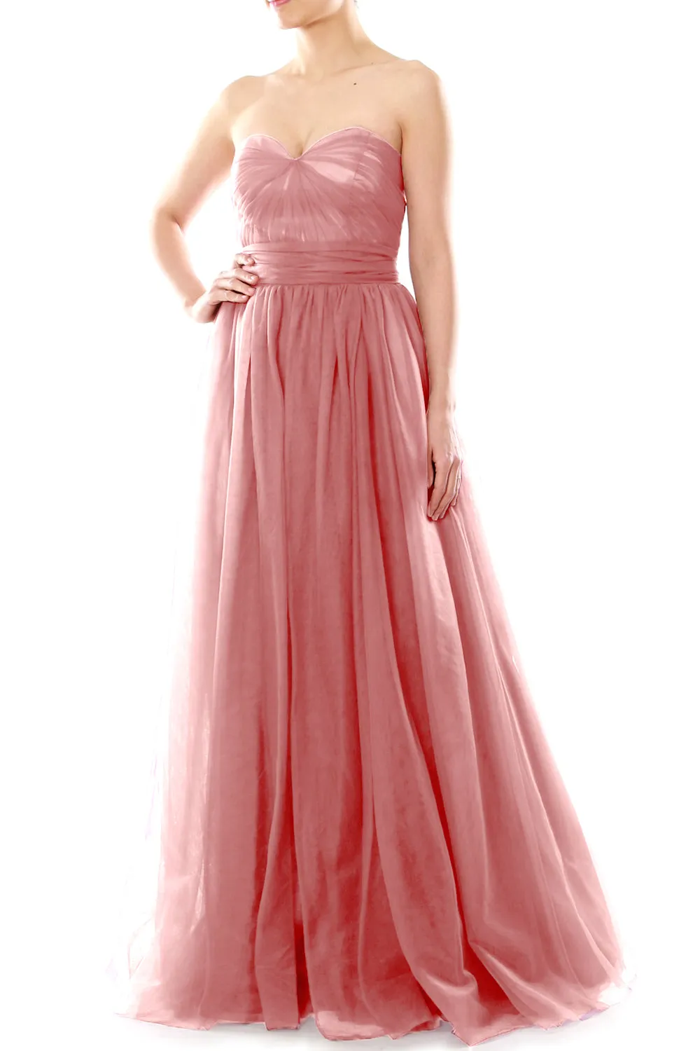 MACloth Women Flowy Sweetheart Convertible Long Wedding Party Bridesmaid Dress