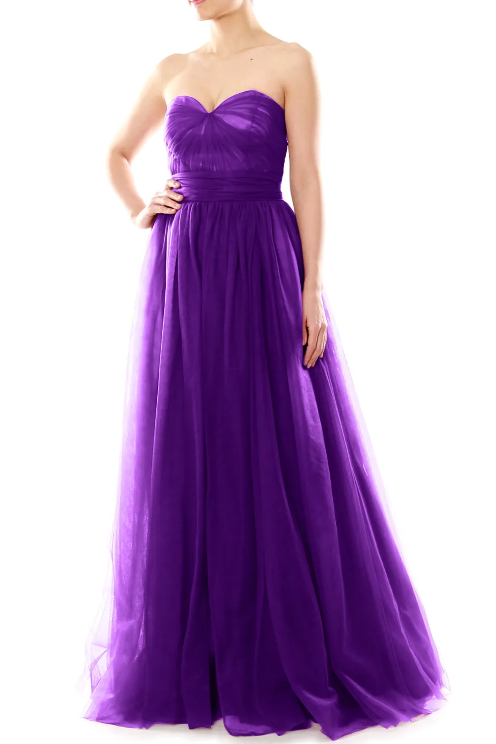 MACloth Women Flowy Sweetheart Convertible Long Wedding Party Bridesmaid Dress