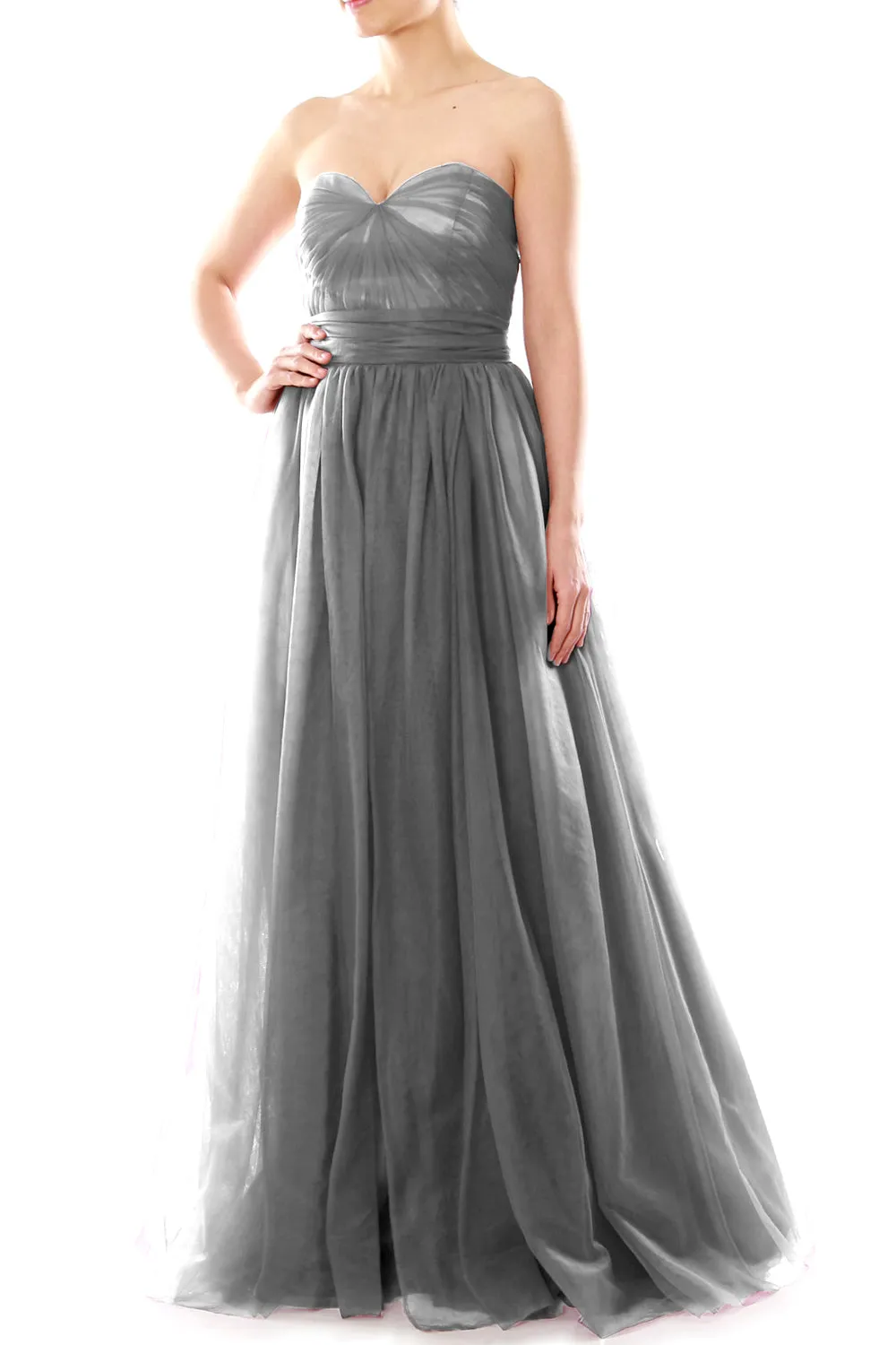 MACloth Women Flowy Sweetheart Convertible Long Wedding Party Bridesmaid Dress