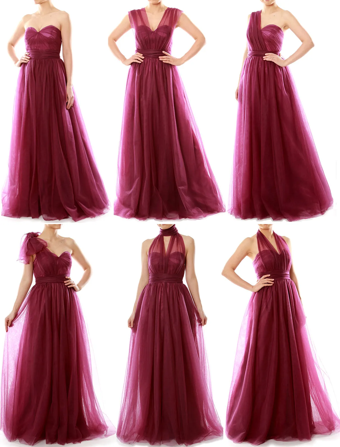 MACloth Women Flowy Sweetheart Convertible Long Wedding Party Bridesmaid Dress