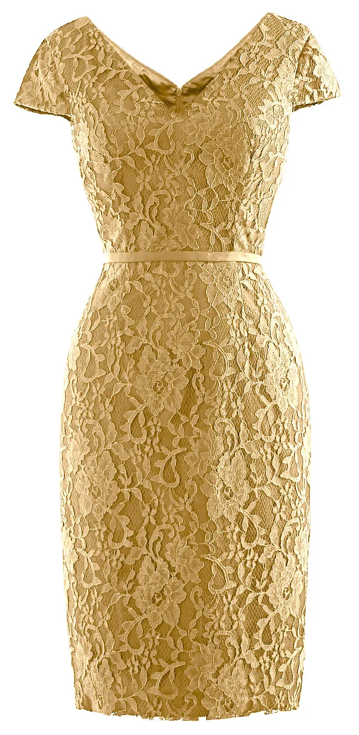 MACloth Women Vintage Short Lace Cap Sleeve Mother of Bride Dress Wedding Party