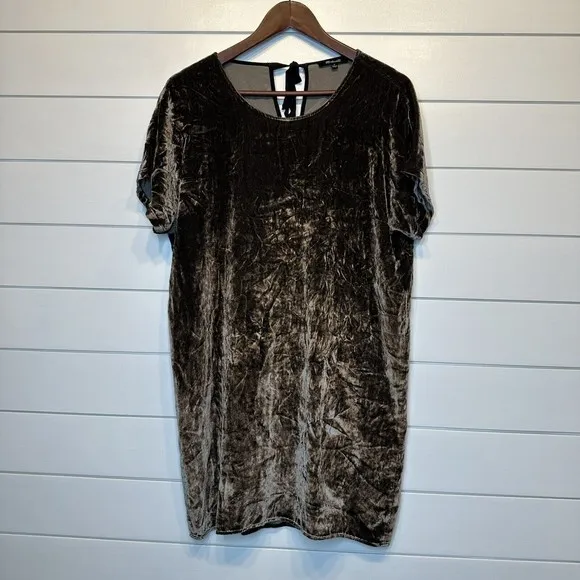 Madewell Velvet Silk Mini Dress Small Shirt Dress Short Sleeve Bow Tie Back