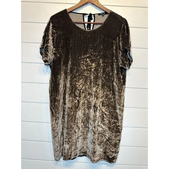 Madewell Velvet Silk Mini Dress Small Shirt Dress Short Sleeve Bow Tie Back