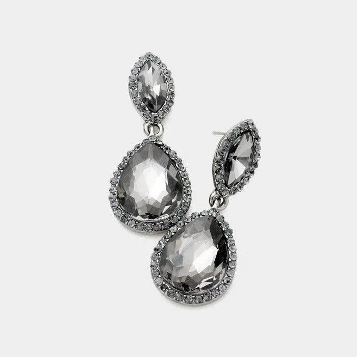 Marquise Black Diamond Teardrop Evening Earrings
