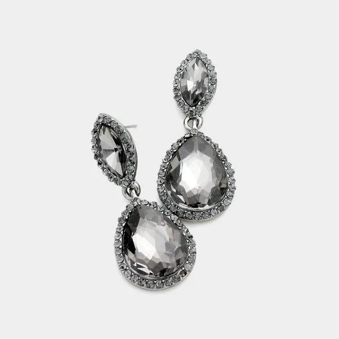 Marquise Black Diamond Teardrop Evening Earrings