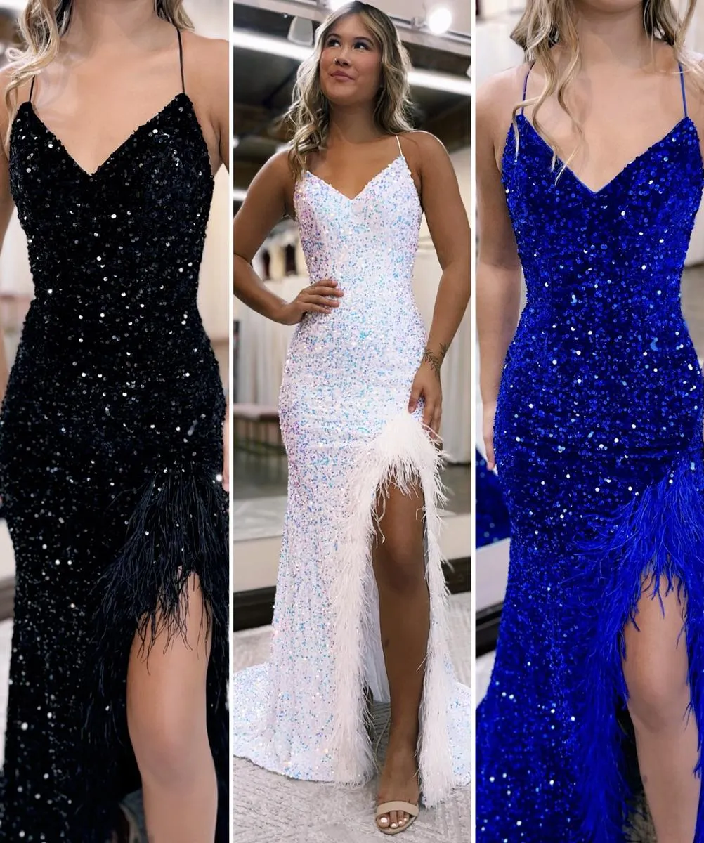 Mermaid / Trumpet Prom Dresses Sparkle & Shine Dress Formal Court Train Sleeveless V Neck Sequined Backless with Sequin Slit