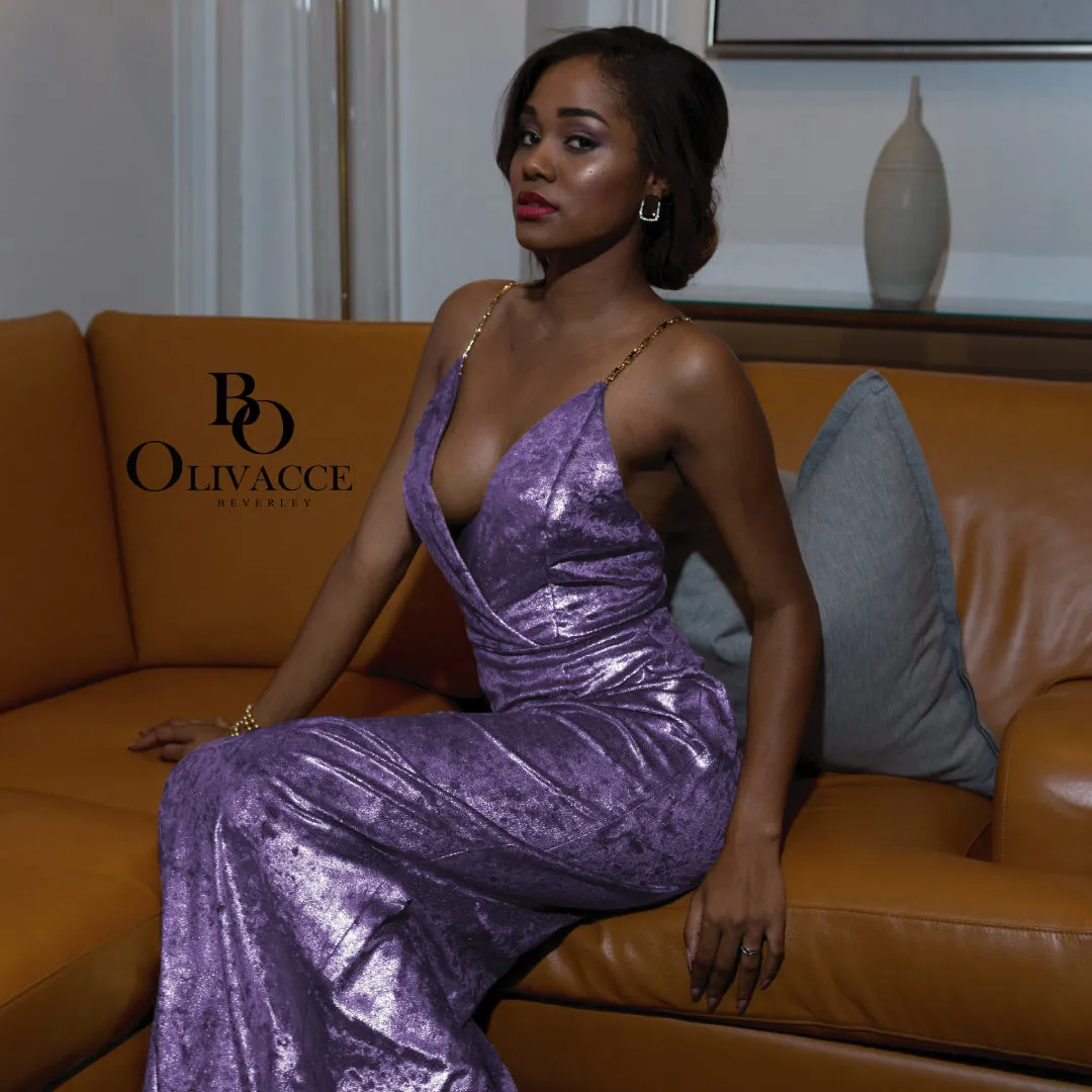 METALLIC LAVENDER MAXI GOWN