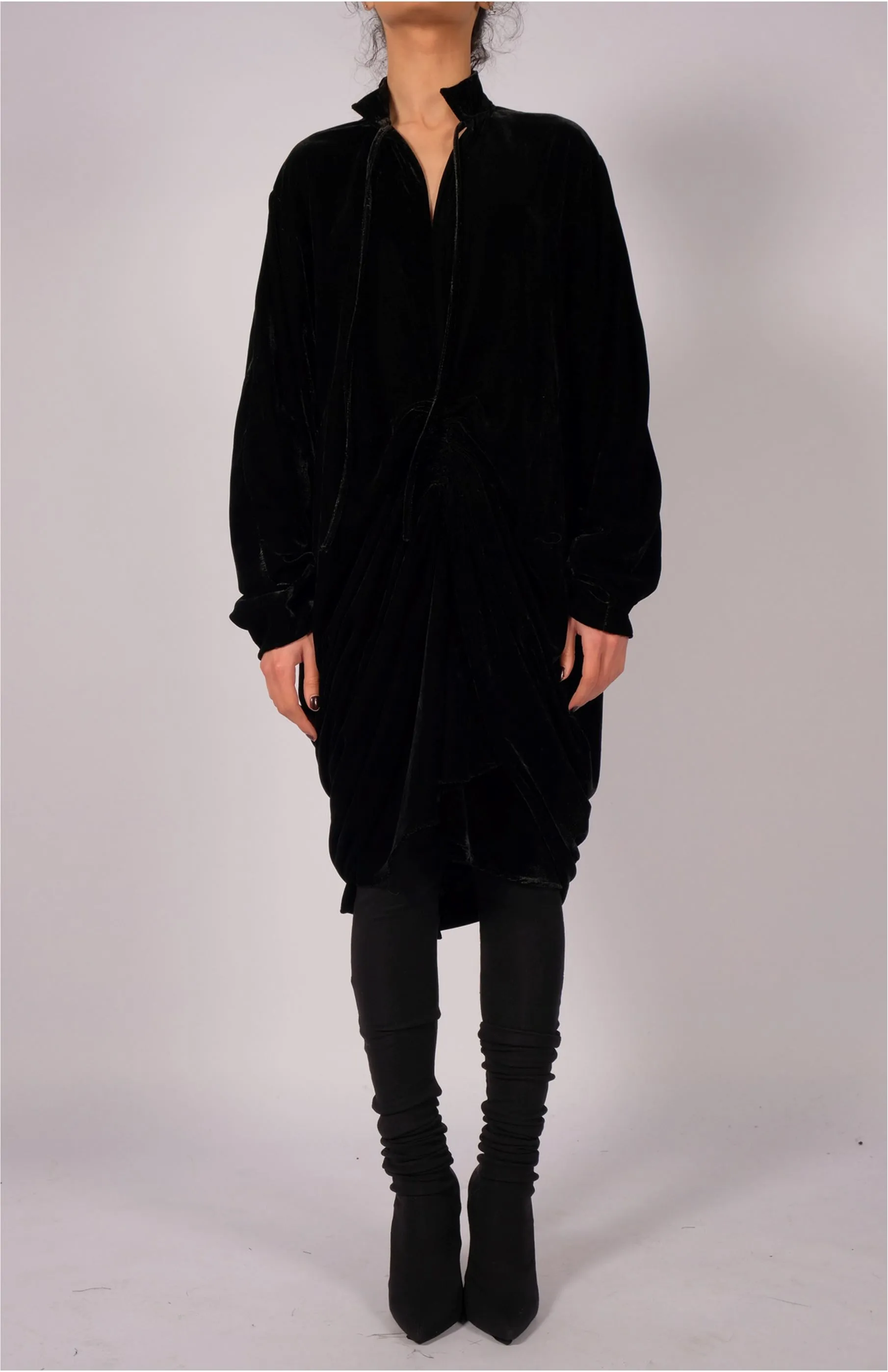 Midi Velvet Dress with Draping