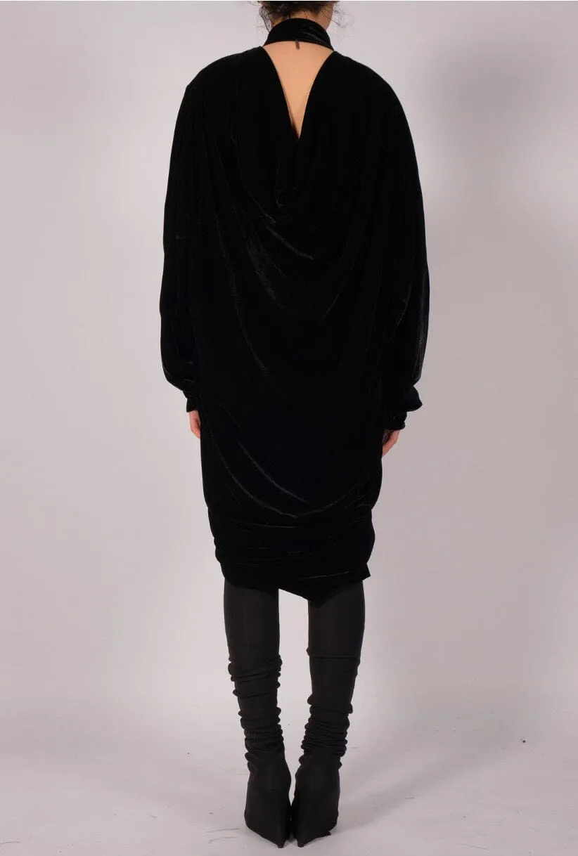 Midi Velvet Dress with Draping