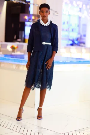 Midnight Blue Floral Knee Length Dress