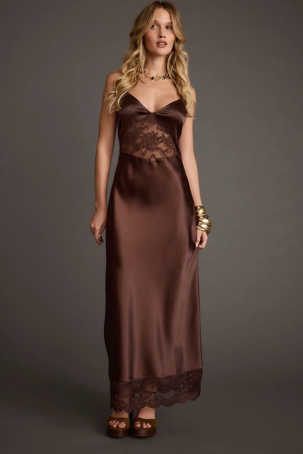 Milano Espresso Lace Inset Maxi Dress