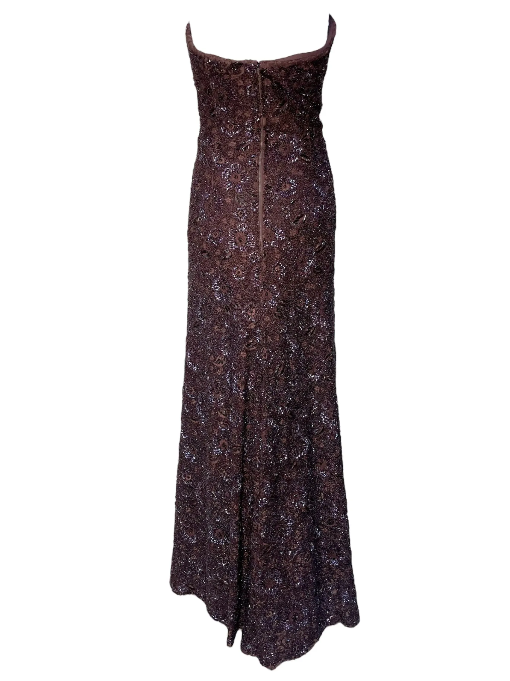 Mingolini Guggenheim 1950's Italian Couture Brown Solid Beaded and Embroidered Gown   Jacket