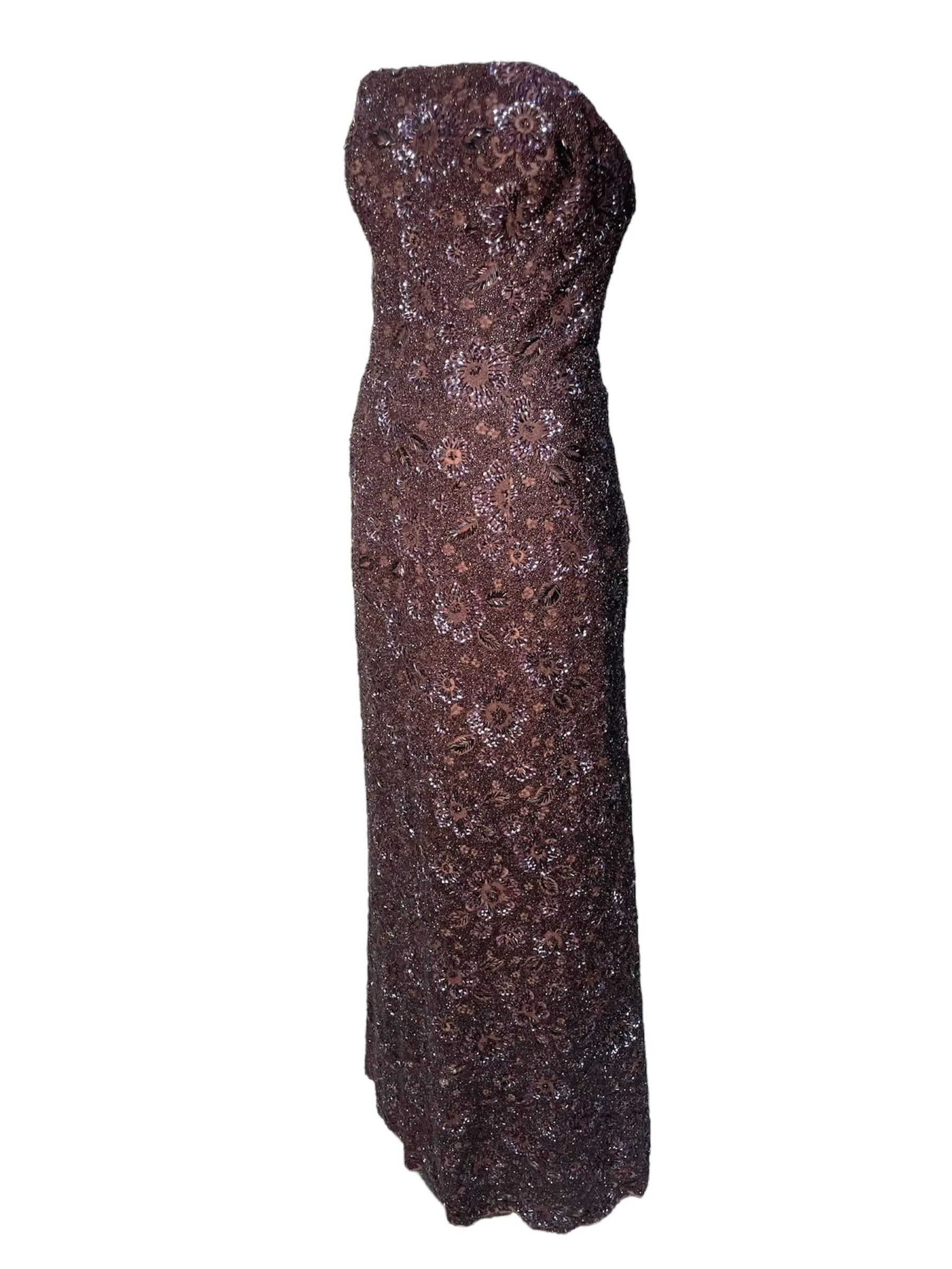 Mingolini Guggenheim 1950's Italian Couture Brown Solid Beaded and Embroidered Gown   Jacket