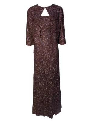 Mingolini Guggenheim 1950's Italian Couture Brown Solid Beaded and Embroidered Gown   Jacket