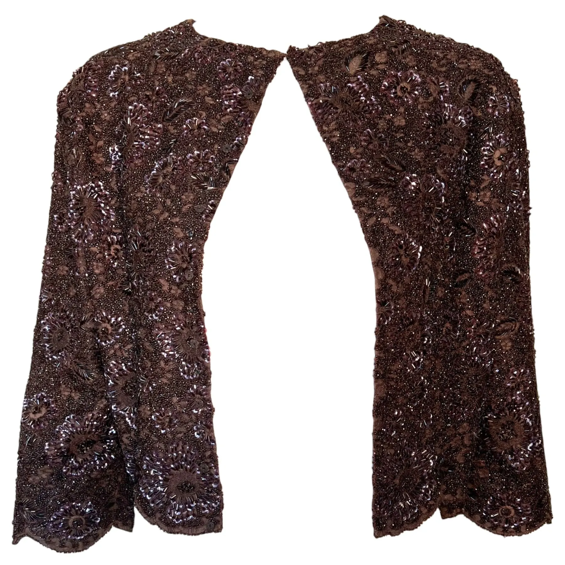 Mingolini Guggenheim 1950's Italian Couture Brown Solid Beaded and Embroidered Gown   Jacket