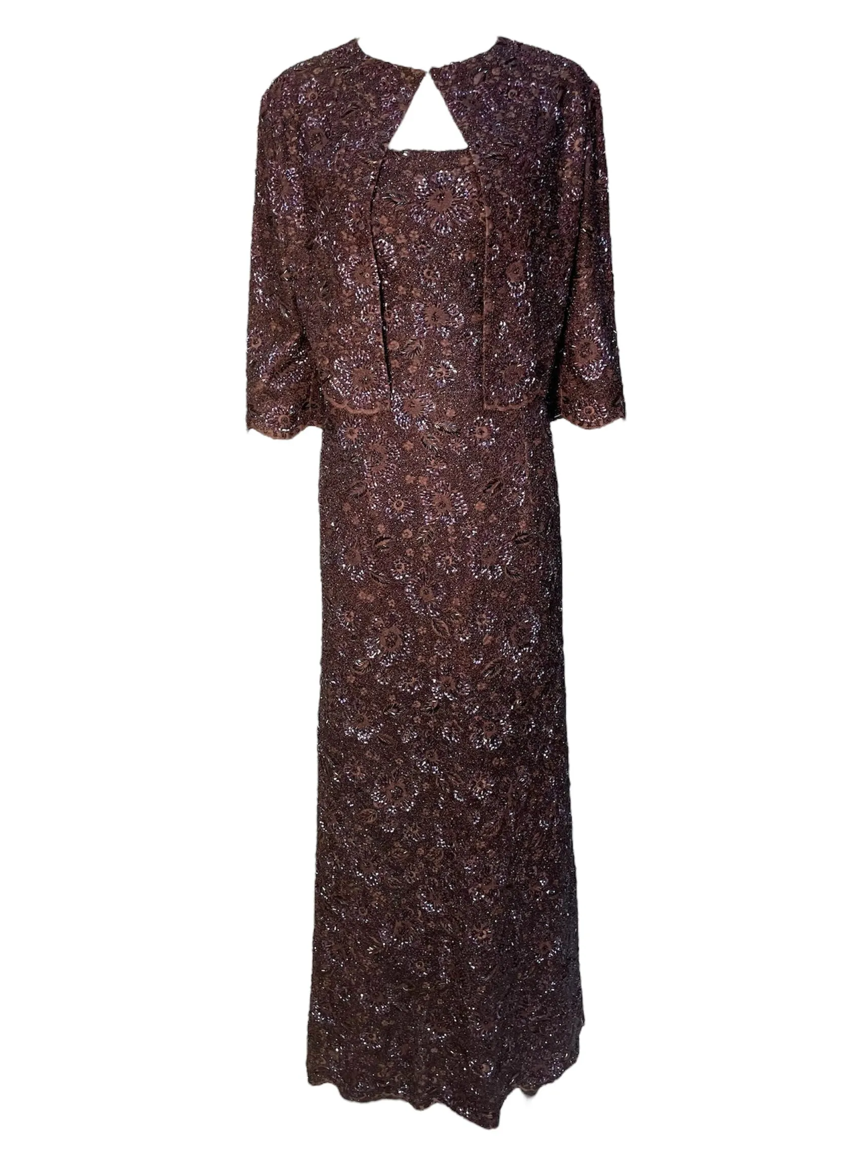 Mingolini Guggenheim 1950's Italian Couture Brown Solid Beaded and Embroidered Gown   Jacket