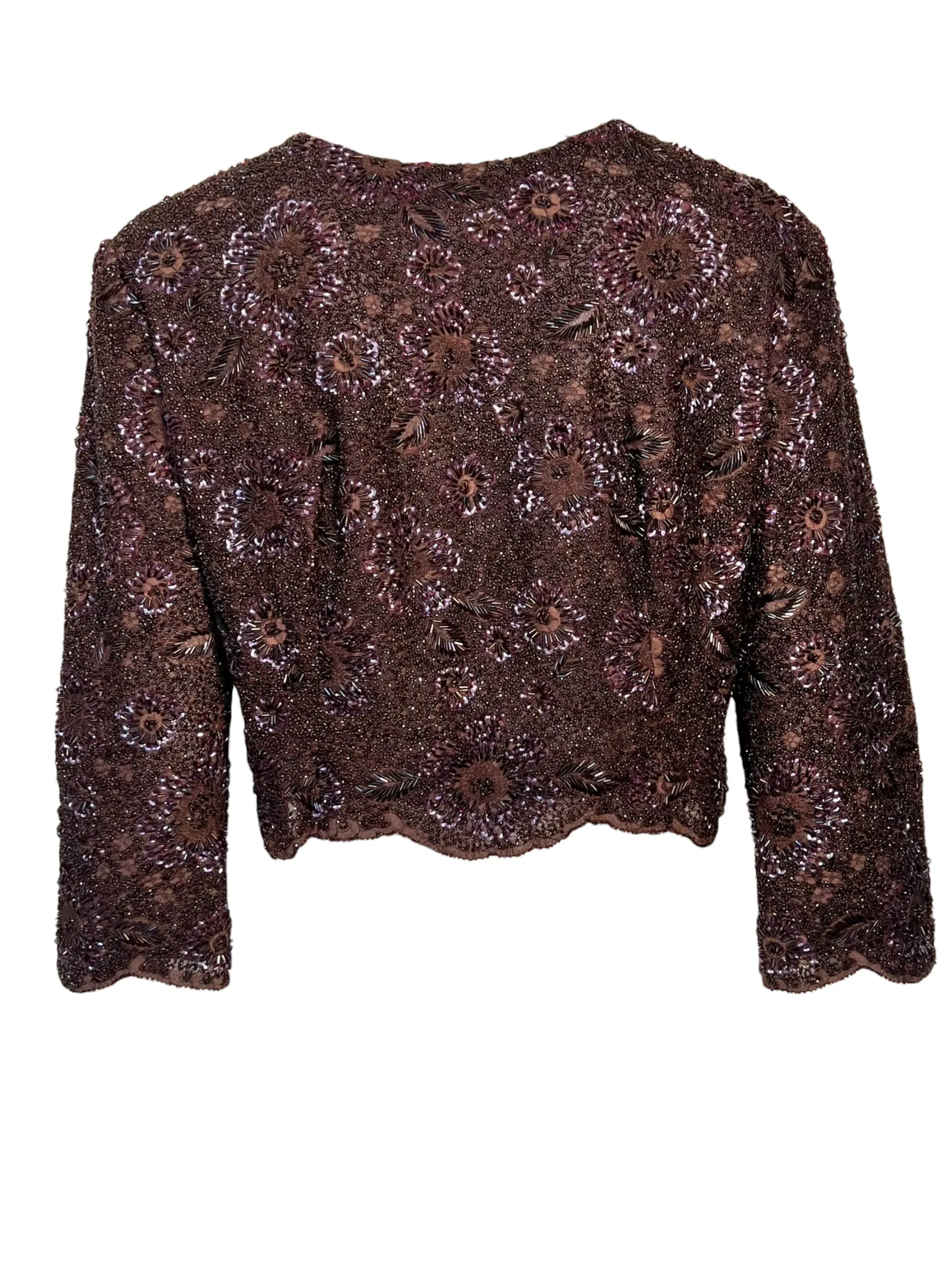 Mingolini Guggenheim 1950's Italian Couture Brown Solid Beaded and Embroidered Gown   Jacket