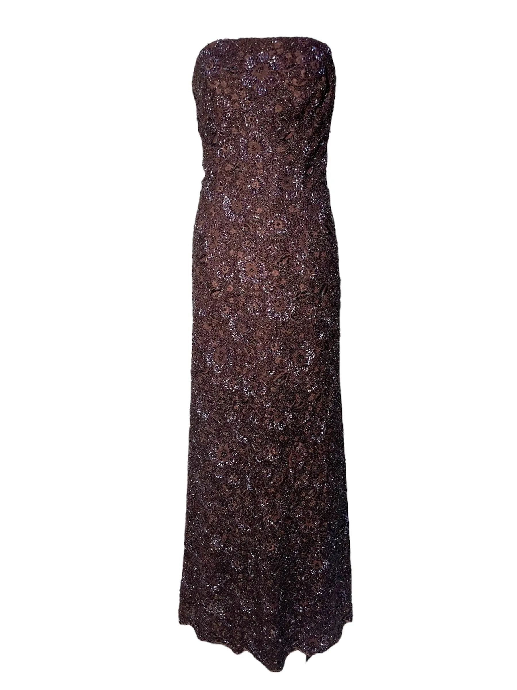 Mingolini Guggenheim 1950's Italian Couture Brown Solid Beaded and Embroidered Gown   Jacket