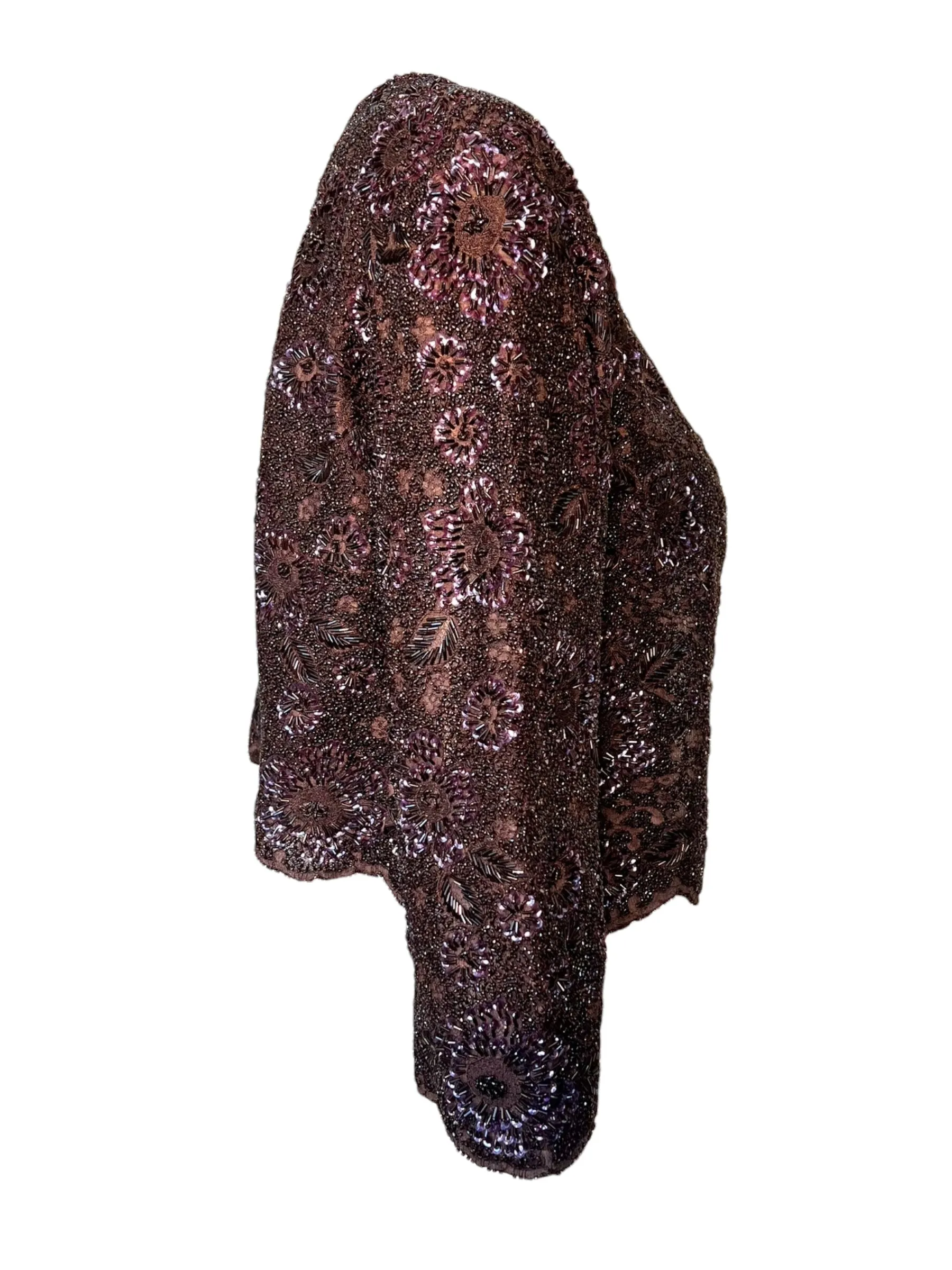 Mingolini Guggenheim 1950's Italian Couture Brown Solid Beaded and Embroidered Gown   Jacket