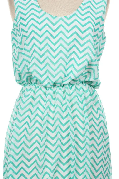 Mint Tank Top Dress in Chevron Print