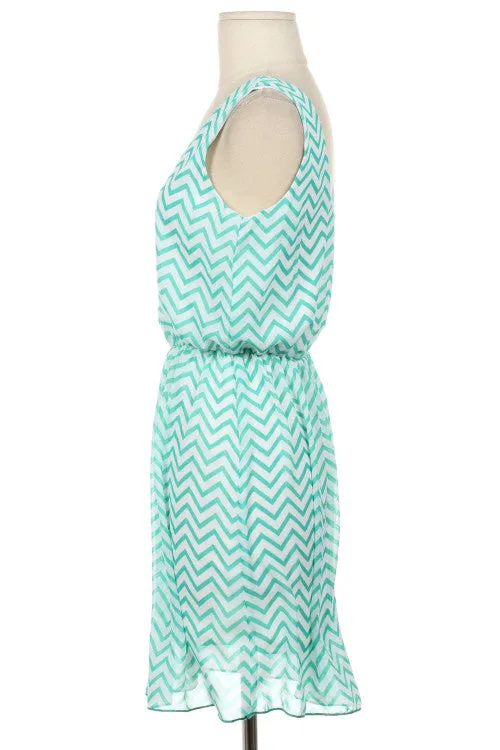 Mint Tank Top Dress in Chevron Print