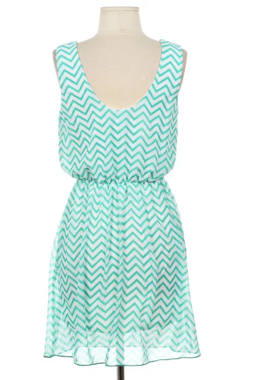 Mint Tank Top Dress in Chevron Print