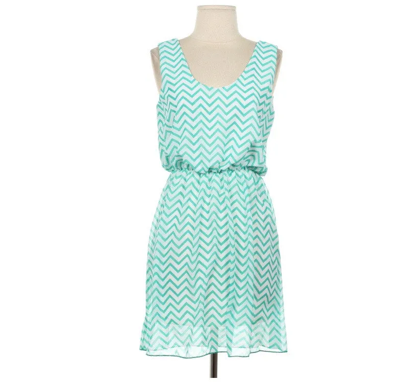 Mint Tank Top Dress in Chevron Print