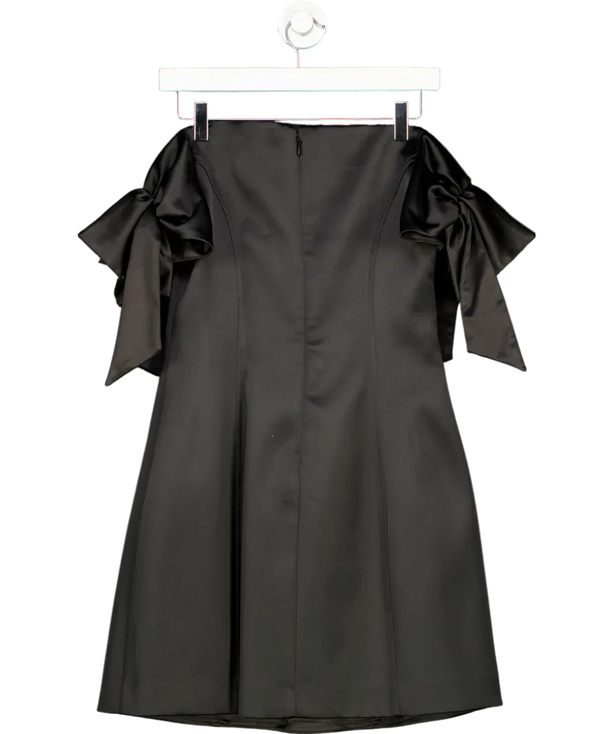 Mint Velvet Black Bow Detail Bardot Satin Mini Dress UK 8