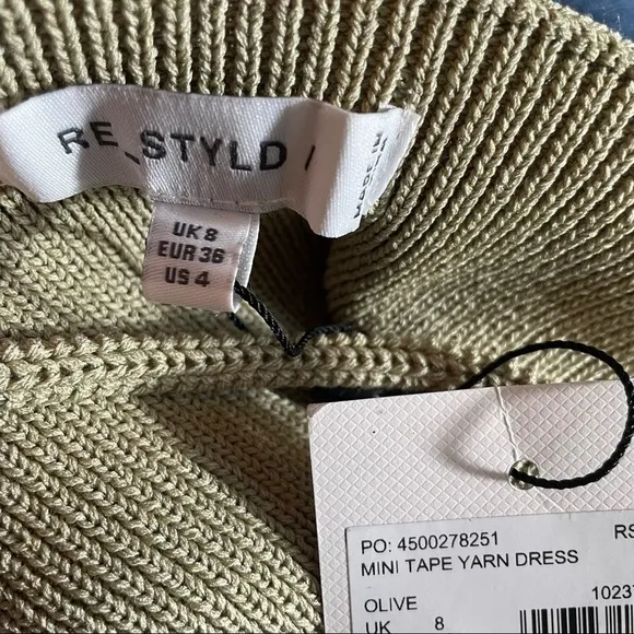 𝅺MISSGUIDED Womens Re_Styld Mint Tape Yarn Knit Mini Dress Olive